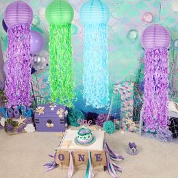 3pcs/set Mermaid Sparkle Hanging Jellyfish Lanterns Mermaid Wish Paper Lanterns for Baby Girls Bedroom Mermaid Baby Shower Decor