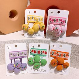 3 Pcs New Korean Sweet Girl Princess Fabric Bow Rubber Band Children's Vintage Cute Embroidery Flower BB Clip Hair Accessories