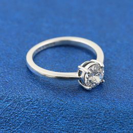 100% 925 Sterling Silver Sparkling Solitaire Ring with Clear Cubic Zirconia Fit Pandora Jewelry Engagement Wedding Lovers Fashion Ring For Women