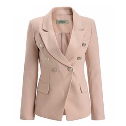 Autumn Women Plus Size 3XL Blazer Jackets with Silver Button Office Lady Work Wear Blaser Pink Mujer Formal Suit Coats Outwear 210527