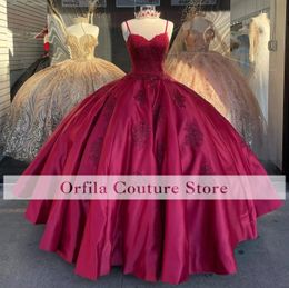 Burgundy Quinceanera Dresses Sweet 16 Princess Spaghetti Straps Lace Sequins Pageant Ball Gown for Girls Vestidos De 15 Anos