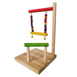 Other Bird Supplies Colorful Wooden Parrot Hanging Swing Bell Toy Perch Stand Bar Beads Pet Cage Decor Birds Playing Platform For241U