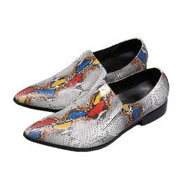 Personality Snake Print Business Men's Leather Shoes Fashion Breathable Business Dress Shoes Men for Party and Wedding