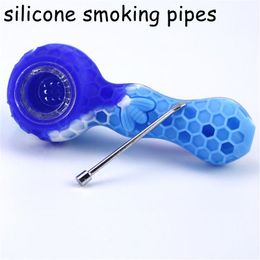 wholesale Smoking Tobacco Pipes with 56mm dabber tools glass bowl storage jar Silicone Hand Pocket Oil Herb Spoon Pipe