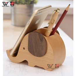 2021 Creativity Base Wooden Accessories Phone Holder Cartoon Elephant Bamboo Practical Mobile Desktop Bracket Portable Stand Cell Mounts Pen storage box