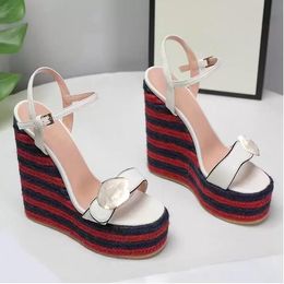 New Designer ladies sandals fashion summer high heels 8cm 12cm beautiful slope heel comfortable office women shoes with box