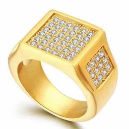 Cluster Rings Yellow Gold Colors White Zircon For Male Motorcycle Party Cocktail Band Hip Hop Jewelry Accessories