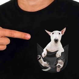 Cotton T-Shirt Fashion Brand Summer Pocket Bull Terrier Printed T-shirt Men Women Casual T-Shirts Hip Hop Tops Funny Cotton Tees G1222