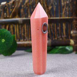 Natural Red Dongling Perforated Crystal Pipe Hexagonal Prism Foreign Diamond Suction Stone Direct Selling Smoking Nozzle