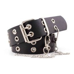 2021 New Designer Punk Wide Canvas Web Double Grommet Hole Buckle Belt Female Male Waist Strap Chain Belts for Women Men Jeans G220301