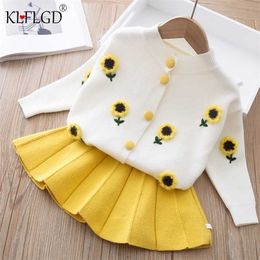 Baby Girls Clothes Set Sweet Princess Outfits Autumn Winter Kids Girls Long sleeve knitted lovely printed sweater+ dress 2pcs 211027
