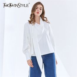Black Minimalist Shirt For Women Stand Collar Long Sleeve Ruched Solid Blouse Female Fashion Clothing Fall 210524