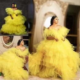 Off Shoulder Sleepwear Yellow Prom Pregnant Dresses Women Bathrobe Photo Shoot Birthday Party Maternity Dress Custom Made Evening Gown