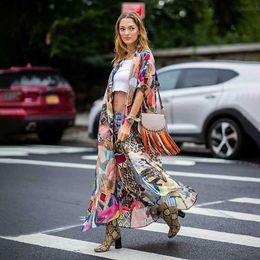 2020 Bohemian Printed Half Sleeve Summer Beach Wear Long Kimono Cardigan Cotton Tunic Women Tops Blouse Shirt Sarong plage Y0820