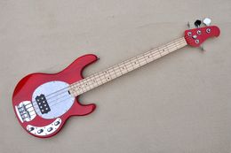 4 Strings Red body Electric Bass guitar with White Pearl Pickguard,Maple Fretboard,Active pickups,offer Customised