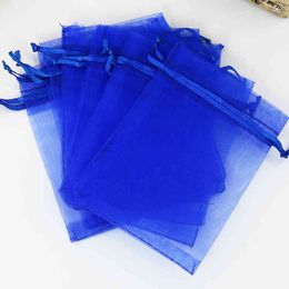 jewelry draw UK - 100pcs Royal Blue 20x30cm Drawable Organza Gift Bag Favor Cosmetics Jewelry Packaging Pouches