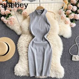 Women Korean Dress Sexy Sleeveless Solid Slim Party Dresses Summer Fashion Streetwear Mini Pencil Dress 210715