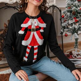 Fashion autumn winter Christmas sweaters Crew neck long sleeves womens pullovers Casual black knitted warmth 210414