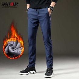 Winter Thick Fleece Fluff Pants Men Casual Slim Warm Outdoor Pant Black Blue Grey Jogging Sweatpants Korean Style Trousers Male 211201