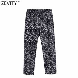 Zevity Women Vintage Leopard Print Harem Pants Retro Female Animal Pattern Bow Tied Elastic Waist Pocket Chic Long Trousers P967 210603