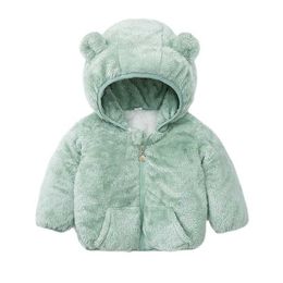 Baby Boys Girls Fur Coats Fashion Winter Warm Thickening Toddler Kids Outwear Ear Hooded Costume Solid Fleece Children Clothing H0909