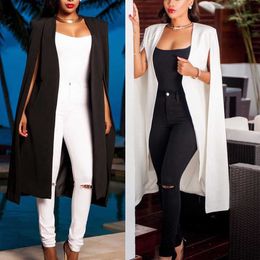 Fashion Blazer Cape Coats Solid Cloak Women Outerwear Long Jacket Suit Plus Size X0721