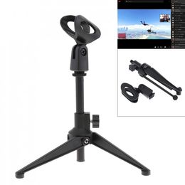 Mini Portable Black Table Tops Microphone Stand with Zinc Alloy Metal Tripod Mic Stand Bracket Support Desktop Adjustable