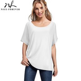 Nice-forever Summer Women Pure Color Fashion Batwing T-shirt Casual Oversized Tees tops 157 210419