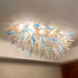 Modern Flower Led Ceiling Lights Living Dining Room Bedroom Hand Blown Glass Chandelier Ceiling Light Fixtures Blue Amber White Clear Colour 64 by 40 Inches