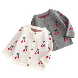 Girl Clothes Autumn Boys Knitted Infant Toddler Cardigan Cotton Coats Cute Cherry born Baby Outerwear 210417