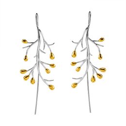 Real 925 Sterling Silver Stud Earrings Natural Ethnic Fine Jewellery Statement Tree Drop Earrings for Women Brincos