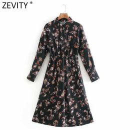 Zevity Women Vintage Totem Cashew Nuts Print Breasted Shirt Dress Office Ladies Turn Down Collar Kimono Chic Vestido DS4793 210603