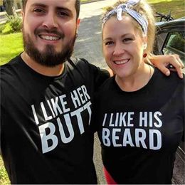 Valentine Gifts Couple Matching T-shirt Funny Letter BEARD BUTT Sweet Lovers Brand Tops Short Sleeve Basic O Neck Tees 210517