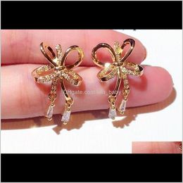 3d earrings Canada - Fashion Design Lovely Beautiful 3D Bow Geometric Pendant Earrings For Women Girls Super Glittering Zircon Diamond Crystal Mhtvb Jhy3X