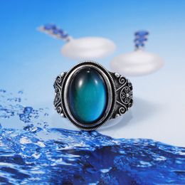 New Arrivals Colour Change Mood Stone Ring Popular Design Antique Silver Plated Brass Rings for sale