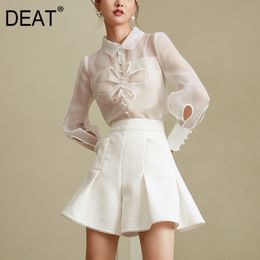 spring and summer fashion women clothes hollow out lantern sleeves single breasted shirt skirt set WP84900L 210421