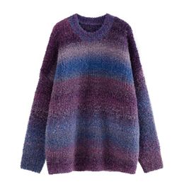 H.SA Women Winter Knit Tops Female Rainbow Pull Colorful Sweater Pullovers Oversized Jumpers 210417
