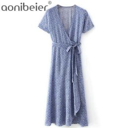 Summer Women Flowers Print Chic French Style Bow Short Sleeve Ladies Midi Dress Vestidos Fashion Urban Going Out 210604