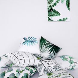 Explosive pillow case cover home ins short plush pillowcase Nordic style sofa cushion fresh green plant printing pillowcases Decor Gift Living Room Seat Decorative