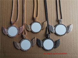 sublimation blank wing round photo necklaces pendants fashion hot transfer printing Jewellery consumables factory price 5colours