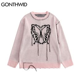 GONTHWID Harajuku Sweaters Hip Hop Knitted Butterfly Pullover Sweater Jumpers Streetwear Fashion Loose Casual Tops Outerwear 211221