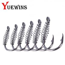 Fishing Hooks 10pcs/lot High Carbon Steel Spring Hook Jig For Carp Barbed Swivel With Hole Accessories