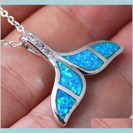 High Quality Crystal Blue Opal Mermaid Whale Fish Tail Necklace Charm Trendy Jewelry Gift For Women Yutgc Necklaces 1Vtai