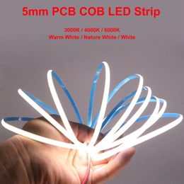 Super Thin 5mm COB LED Strip 384LEDs/m Soft Flexible DC12V/24V Light Bar Warm Cold White for Decor Lighting 3000K 4000K 6000K D2.0