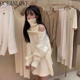 Turtleneck Woman Sweaters White Hollow Out Winter Clothes Solid Vintage Pull Femme Korean Pullovers 19477 210415