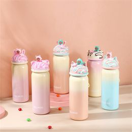 360ml Insulated Vacuum Flask Thermal Milk Coffee Stainless Steel Thermos Cartoon Ice Cream Shaped Lids Water Bottles