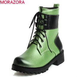 MORAZORA Big size 34-43 fashion ankle boots med heels round toe mixed colors ladies shoes autumn winter women boots 210506