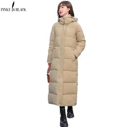 PinkyIsBlack Winter Women Jacket X-long Hooded Cotton Padded Female Coat Womens Parka High Quality Warm Outwear 210923