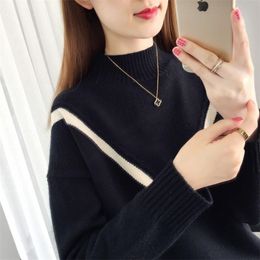 Women's Half-neck Sweater Autumn And Winter Fashion Style Foreign Knitted Bottoming Shirt Women Loose 210427