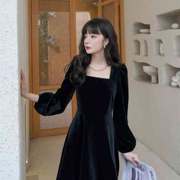 S-Xl Plus Size Spring Dress Girls Solid Female Vintage Party Velvet Evening Long Sleeve Women es Robe Vestido 210423